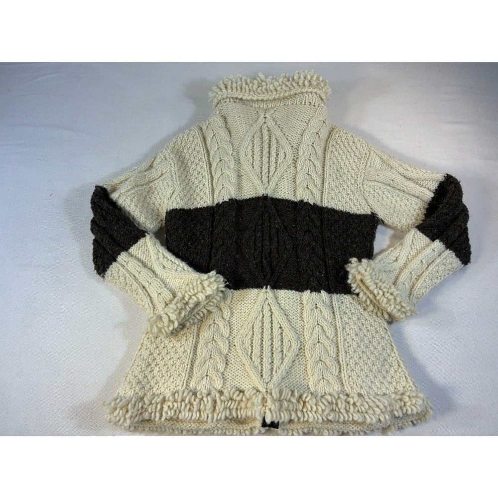 Vintage Hand Knit Chunky Cowichan Style Wool Cardigan Sweater Zip Front - Picture 7 of 9